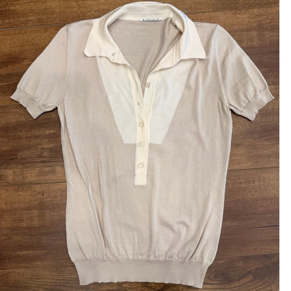 Jacob Cohen Short Sleeve Collared Knit Polo Top Ivory Cream Size Small - Picture 2 of 7